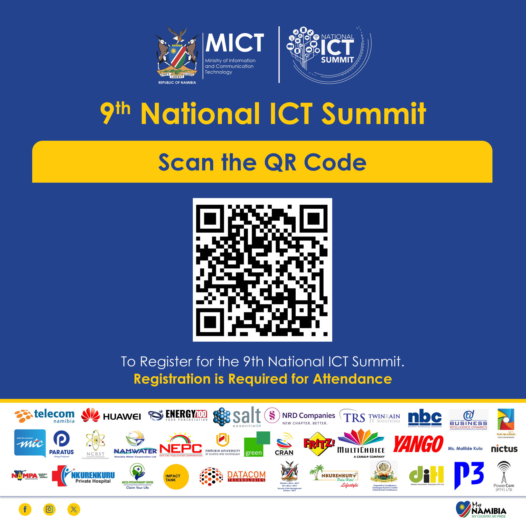 Poster: scan the QR code to register for the 9th National ICT Summit. Registration is required for attendance.