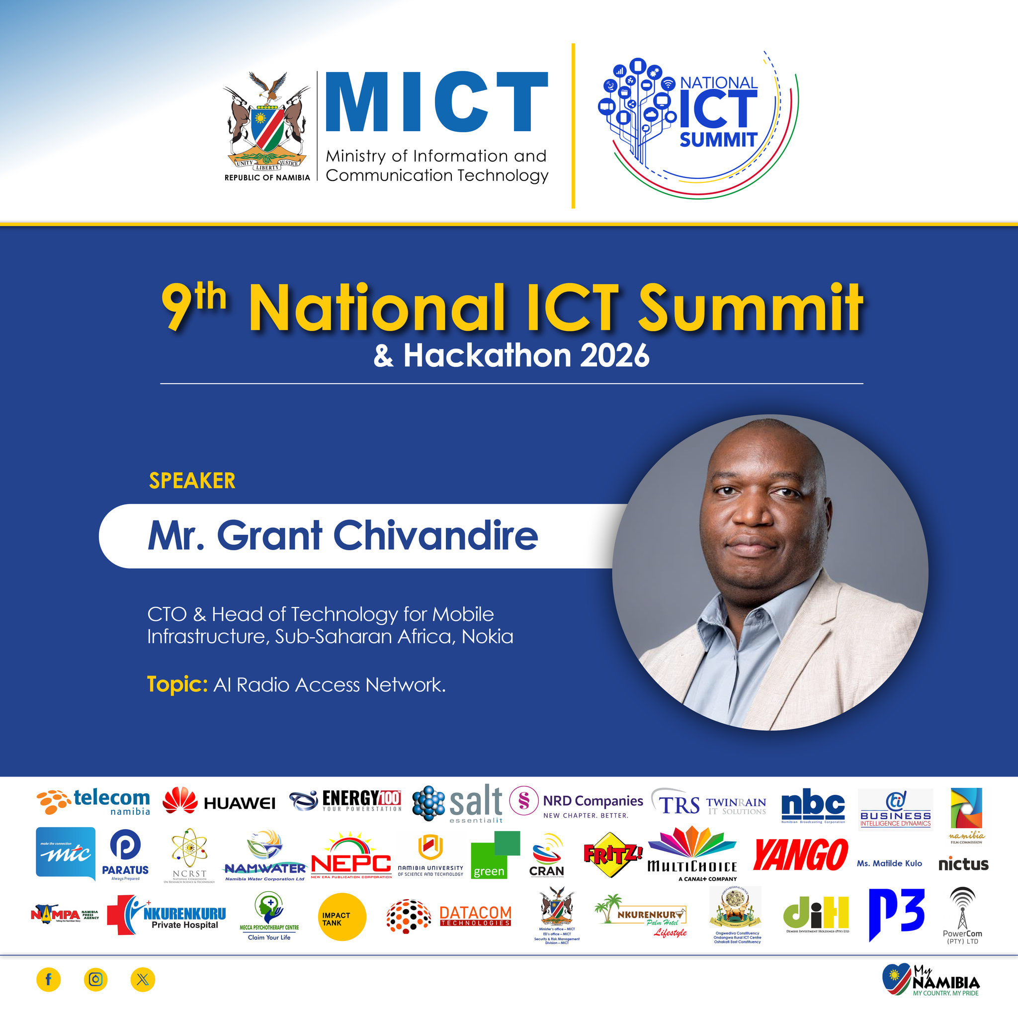Mr. Grant Chivandire, Speaker. CTO & Head of Technology for Mobile Infrastructure, Sub-Saharan Africa, Nokia. Topic: AI Radio Access Network