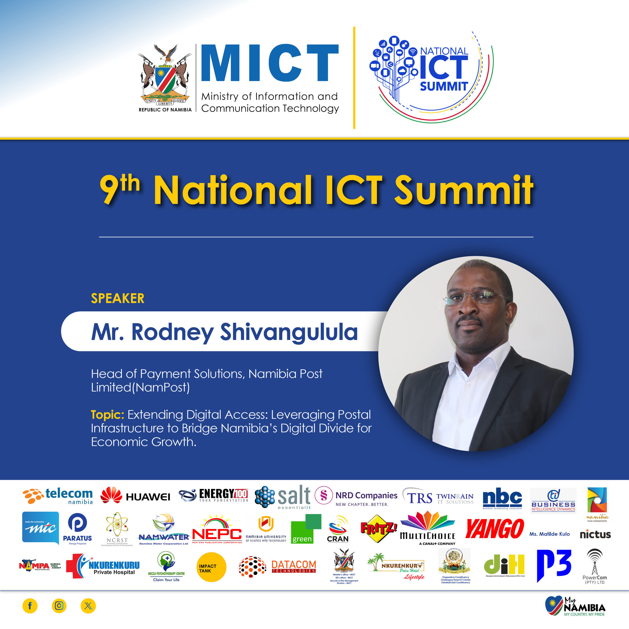 Mr. Rodney Shivangulula, Speaker. Head of Payment Solutions, Namibia Post Limited (NamPost). Topic: Extending Digital Access: Leveraging Postal Infrastructure to Bridge Namibia’s Digital Divide for Economic Growth
